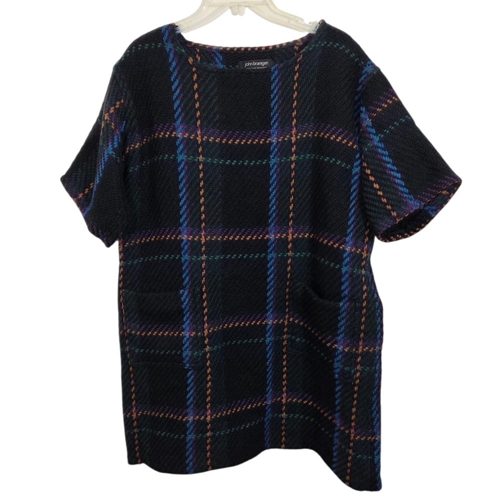 John Branigan Weavers Wool Alpaca Mini Dress Tunic Sweater Plaid One Size Irish